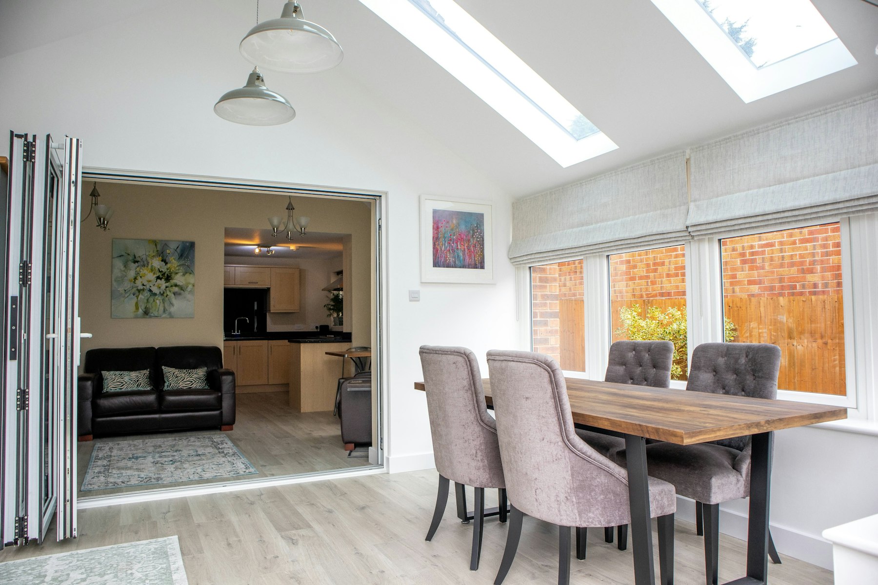 Elegant dining room and view of the kitchen
